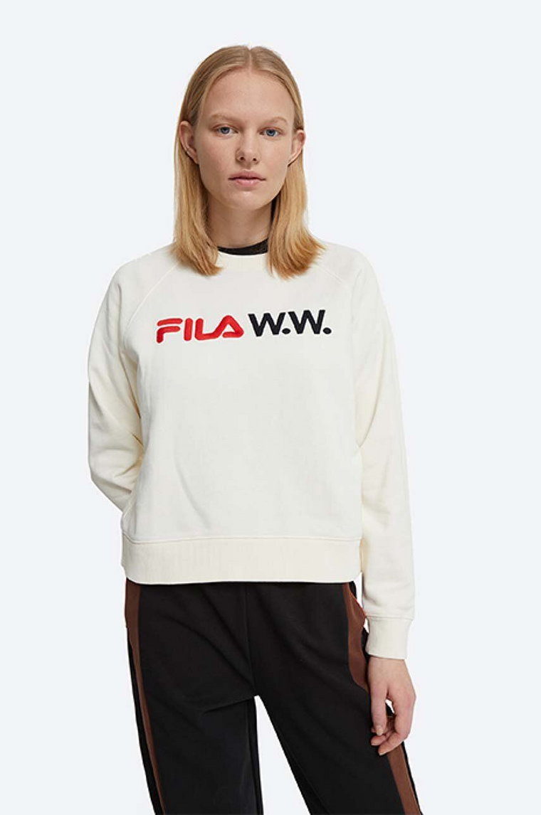 Wood Wood bluza Elena x FIla damska kolor biały z nadrukiem 688375.N15-WHITE