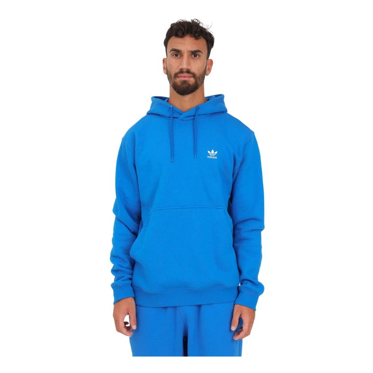 Niebieski Sweter z Regulowanym Kapturem i Logo na Przodzie Adidas Originals