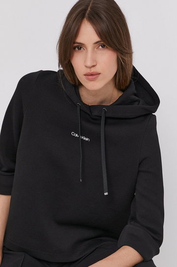 Calvin Klein Bluza damska kolor czarny z kapturem z nadrukiem
