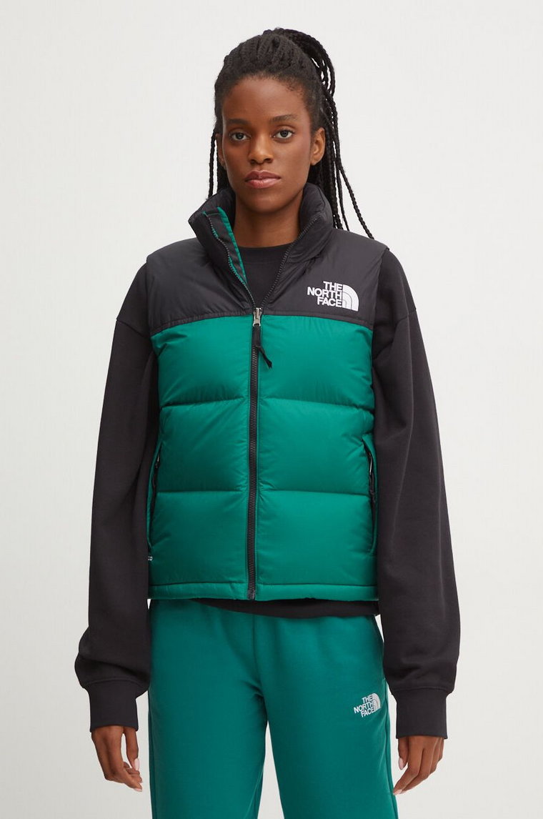 The North Face bezrękawnik puchowy 1996 Retro Nuptse damski kolor zielony zimowy NF0A3XEPNL11