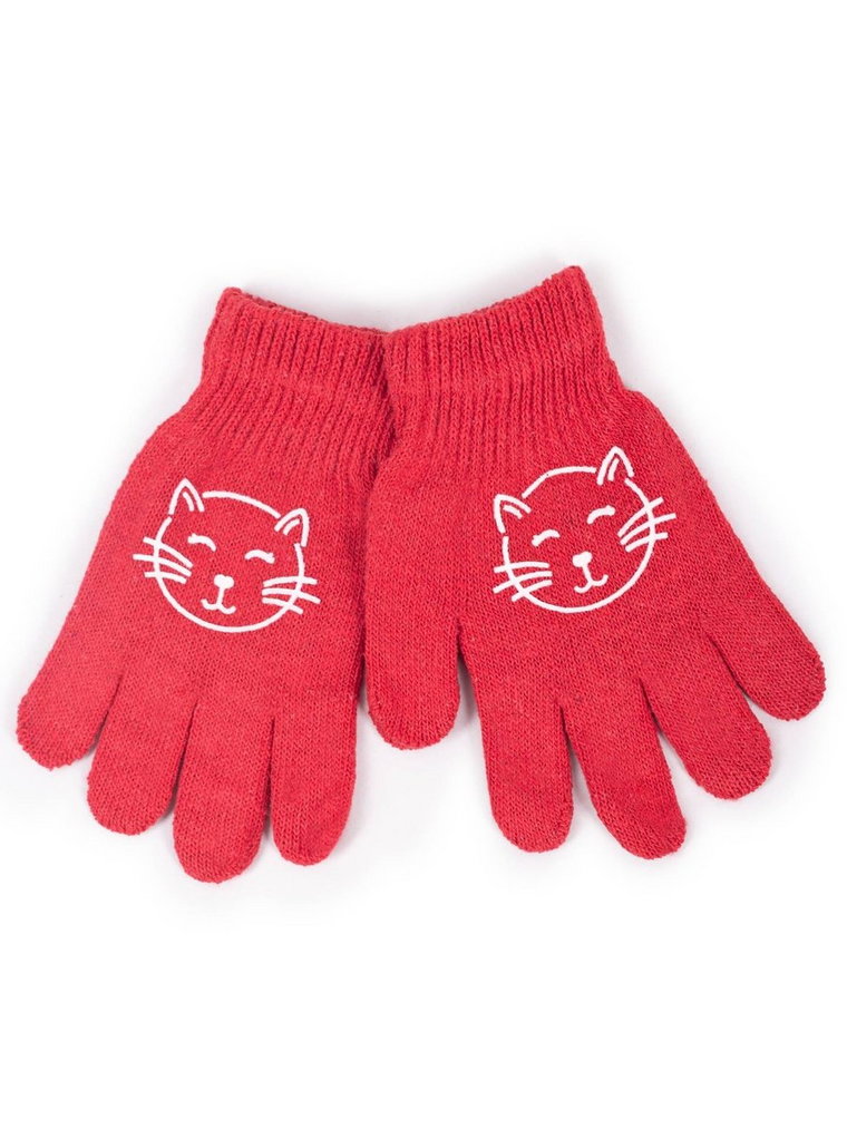 Rękawiczki dziewczęce pięciopalczaste czerwone kotek 18 cm YOCLUB
