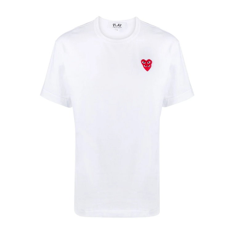 Biała Bawełniana Koszulka z Okrągłym Dekoltem i Haftowanym Logo Comme des Garçons Play