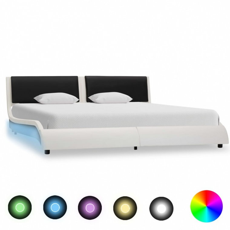 Rama łóżka z LED, biało-czarna, sztuczna skóra, 180 x 200 cm kod: V-280376