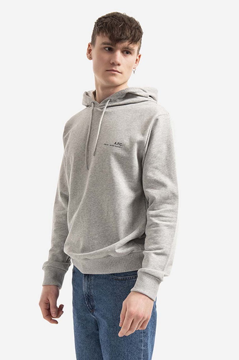 A.P.C. bluza bawełniana Hoodie Item męska kolor szary z kapturem gładka COEAS.H27672-DARKNAVY