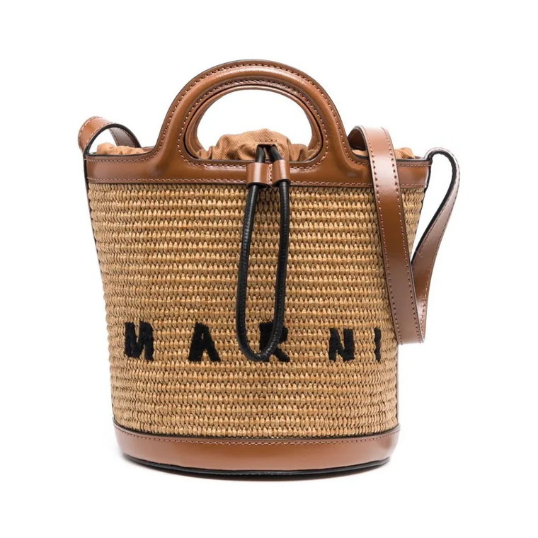 Tropicalia small bucket bag leather and raffia-effect fabric Marni