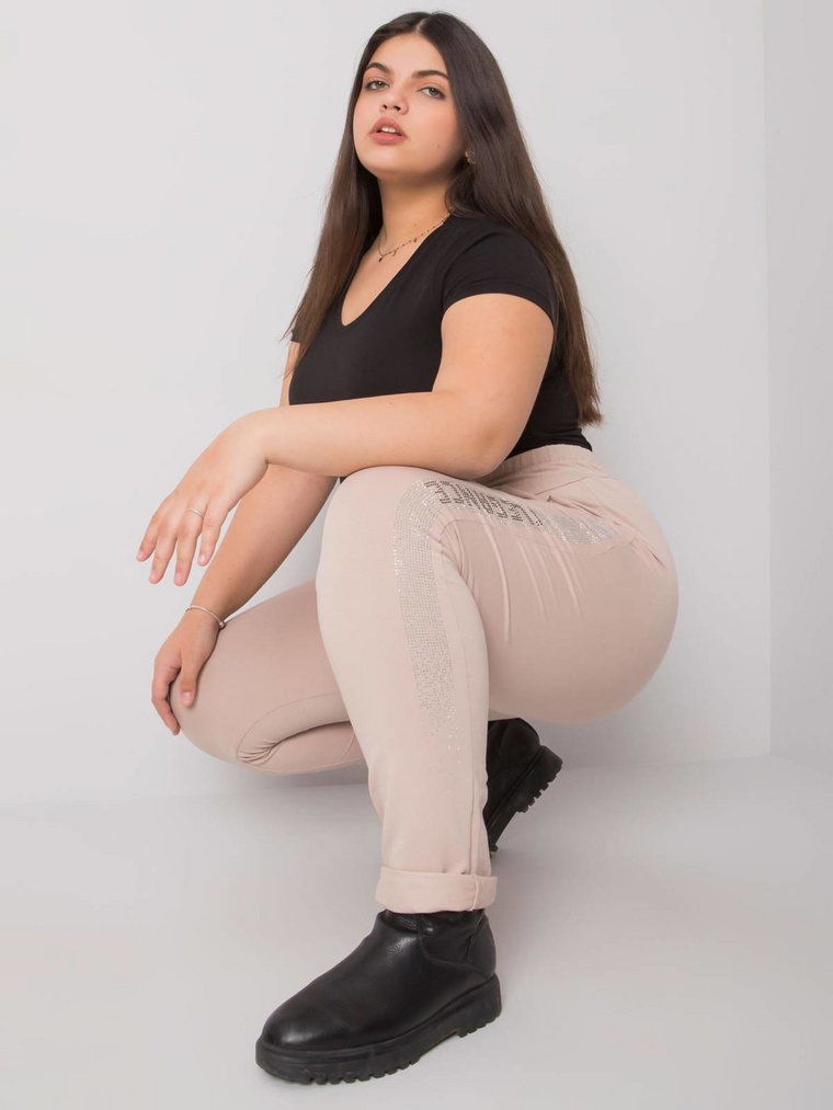 Spodnie dresowe plus size beżowy casual dżety