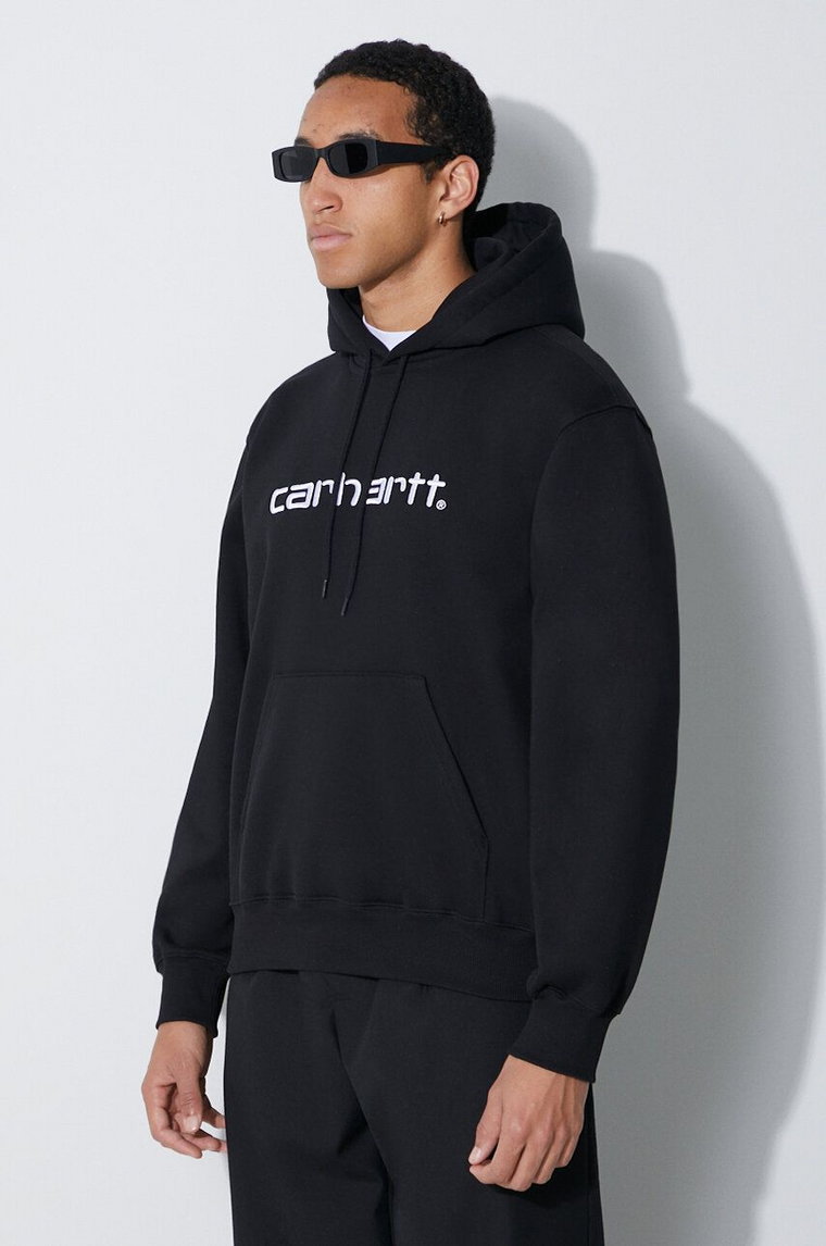 Carhartt WIP bluza Hooded Carhartt Sweat męska kolor czarny z kapturem z aplikacją I030547.0D2XX