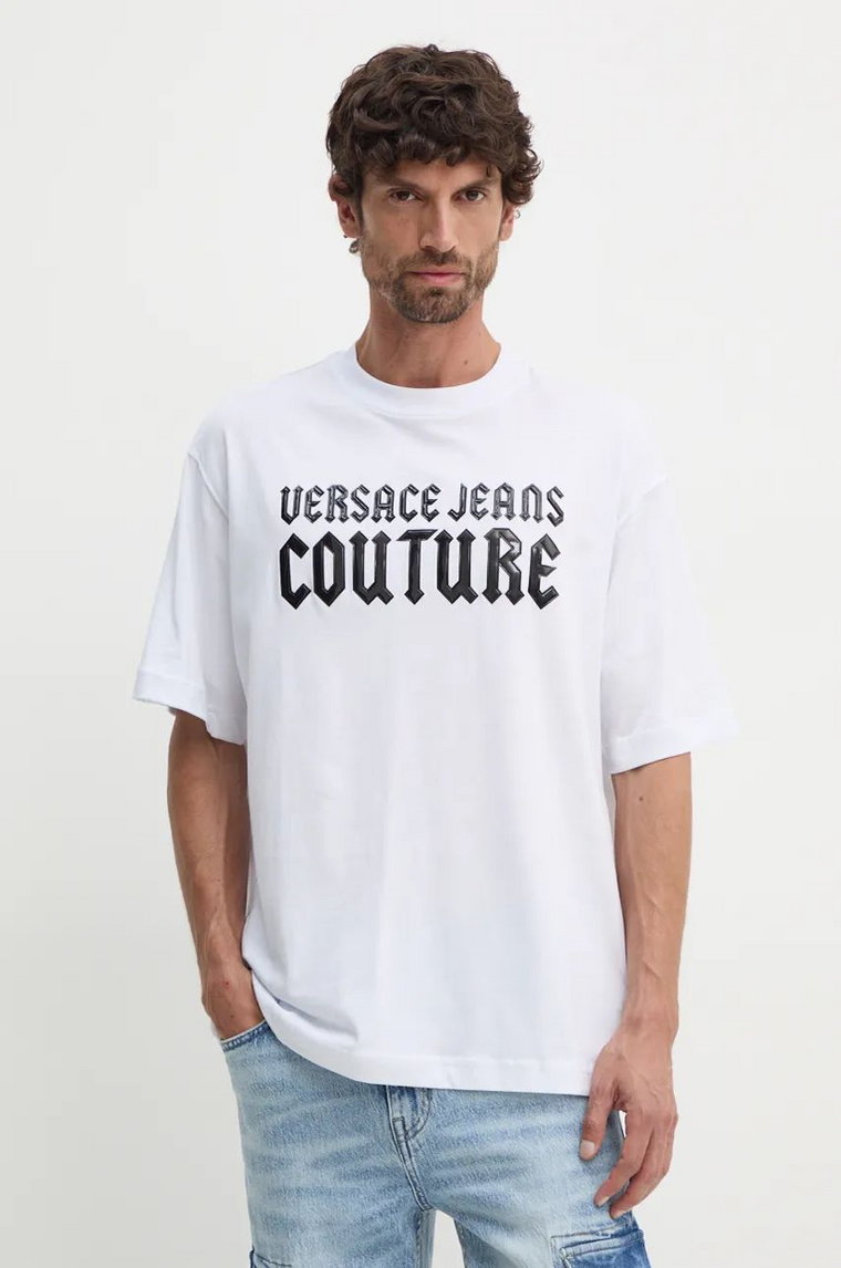 Versace Jeans Couture t-shirt bawełniany męski kolor biały z nadrukiem 77GAHL02 CJ01L