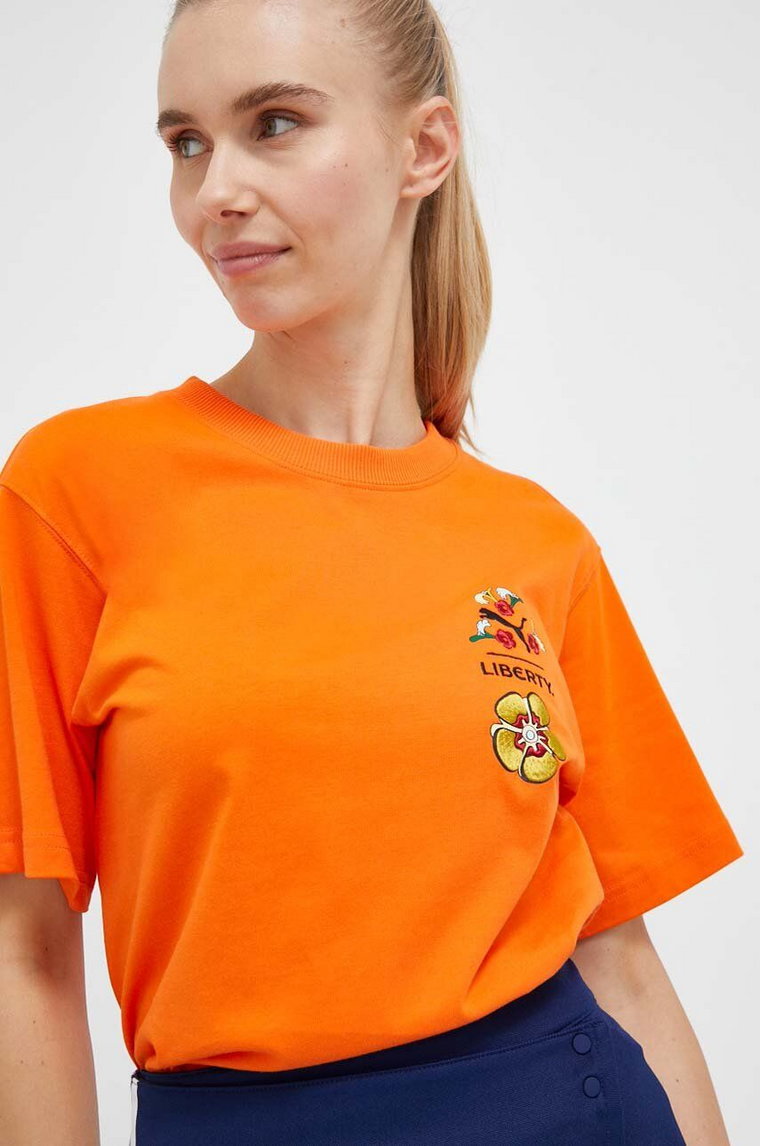 Puma t-shirt bawełniany X LIBERTY kolor pomarańczowy