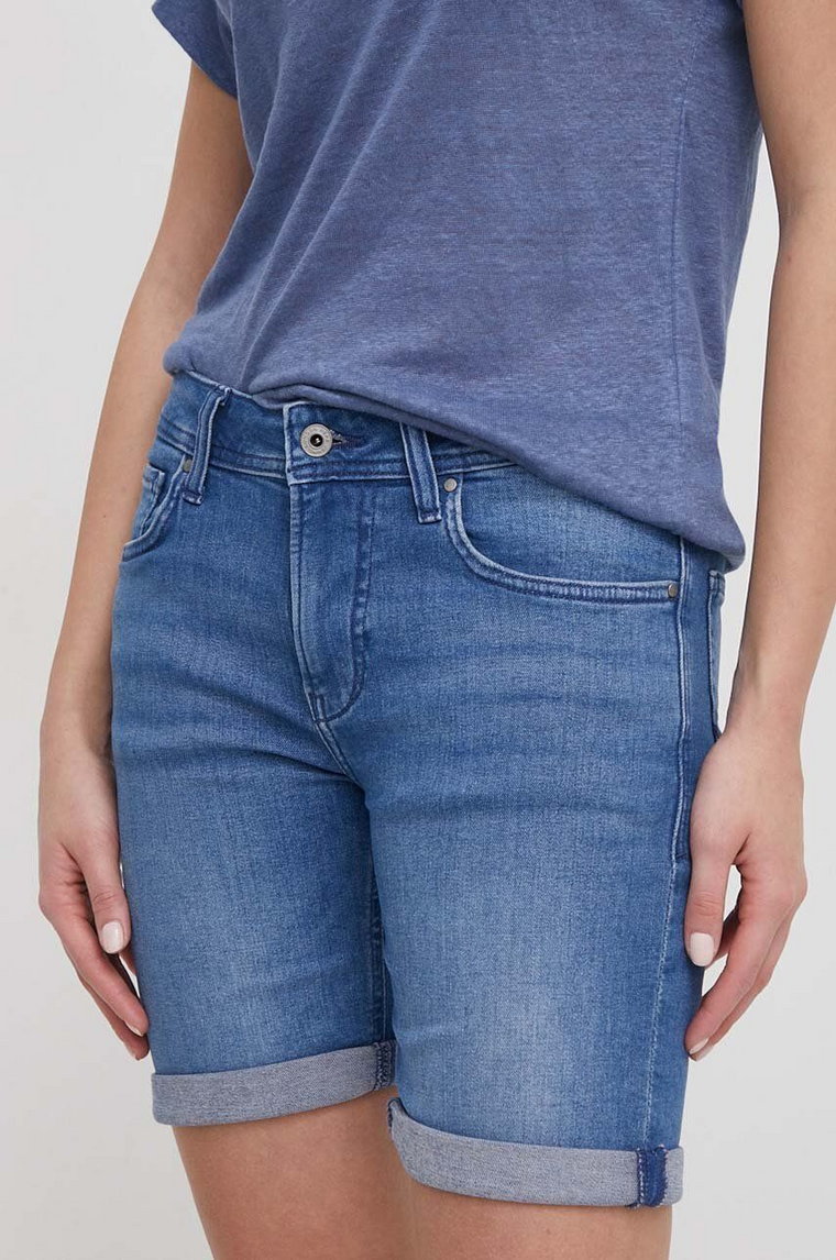 Pepe Jeans szorty jeansowe damskie kolor niebieski gładkie medium waist
