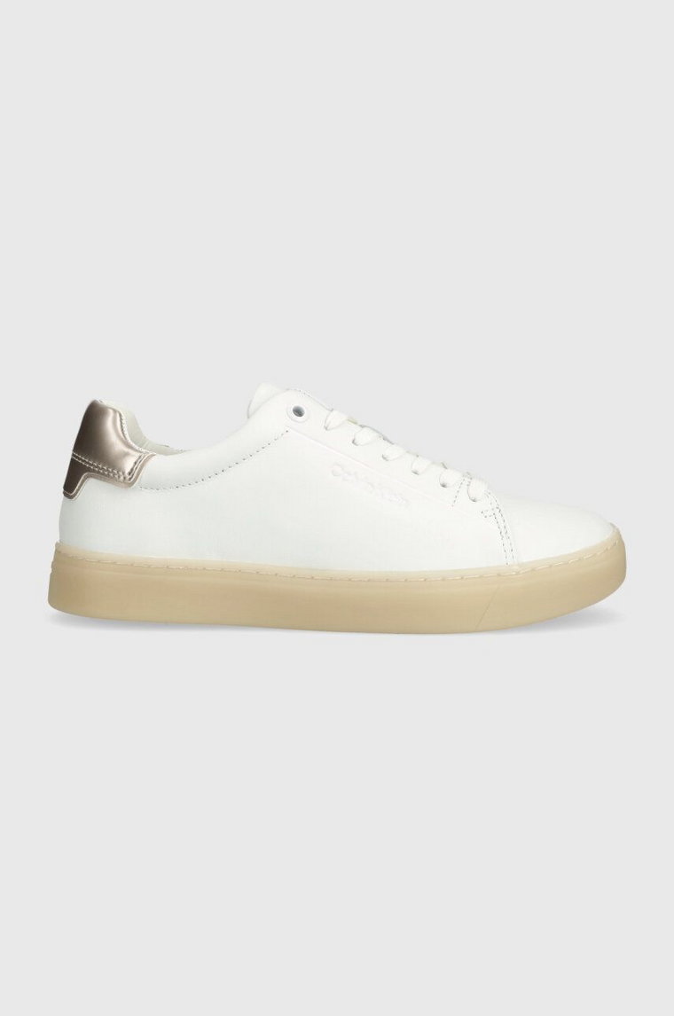 Calvin Klein sneakersy skórzane CUPSOLE LACE UP PEARL kolor biały HW0HW01897