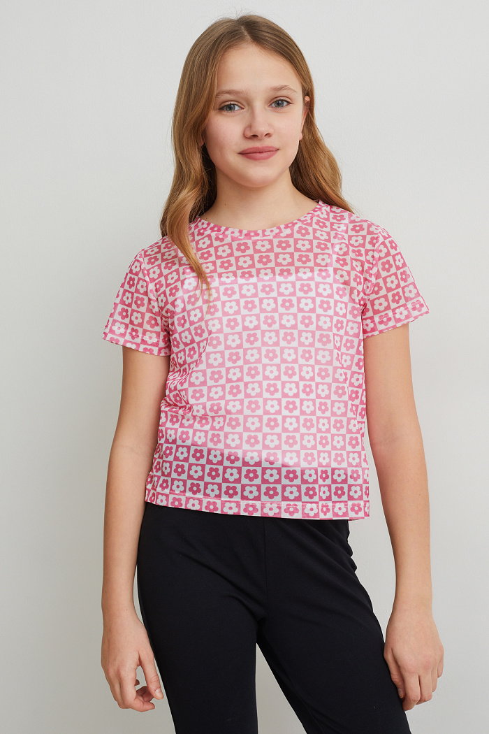C&A Komplet-koszulka z krótkim rękawem i top-2 części, Różowy, Rozmiar: 134-140
