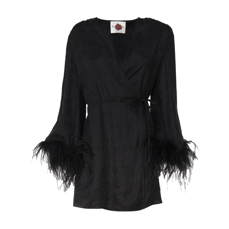 Czarna jedwabna sukienka z piórami na rękawach Art Dealer