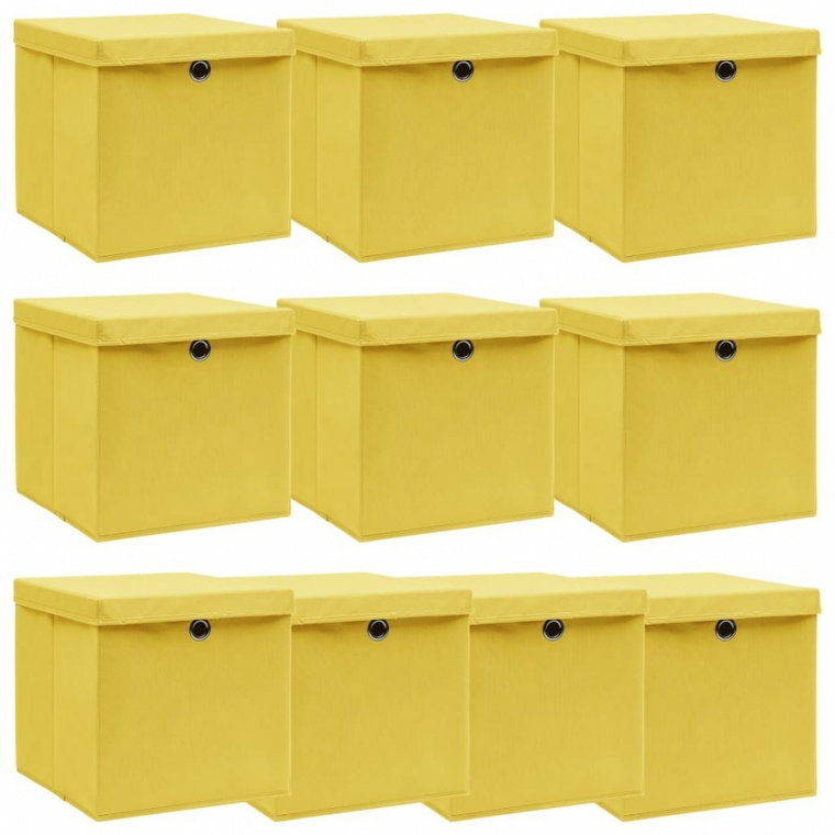 Pudełka z pokrywami, 10 szt., żółte, 32x32x32 cm, tkanina kod: V-288368