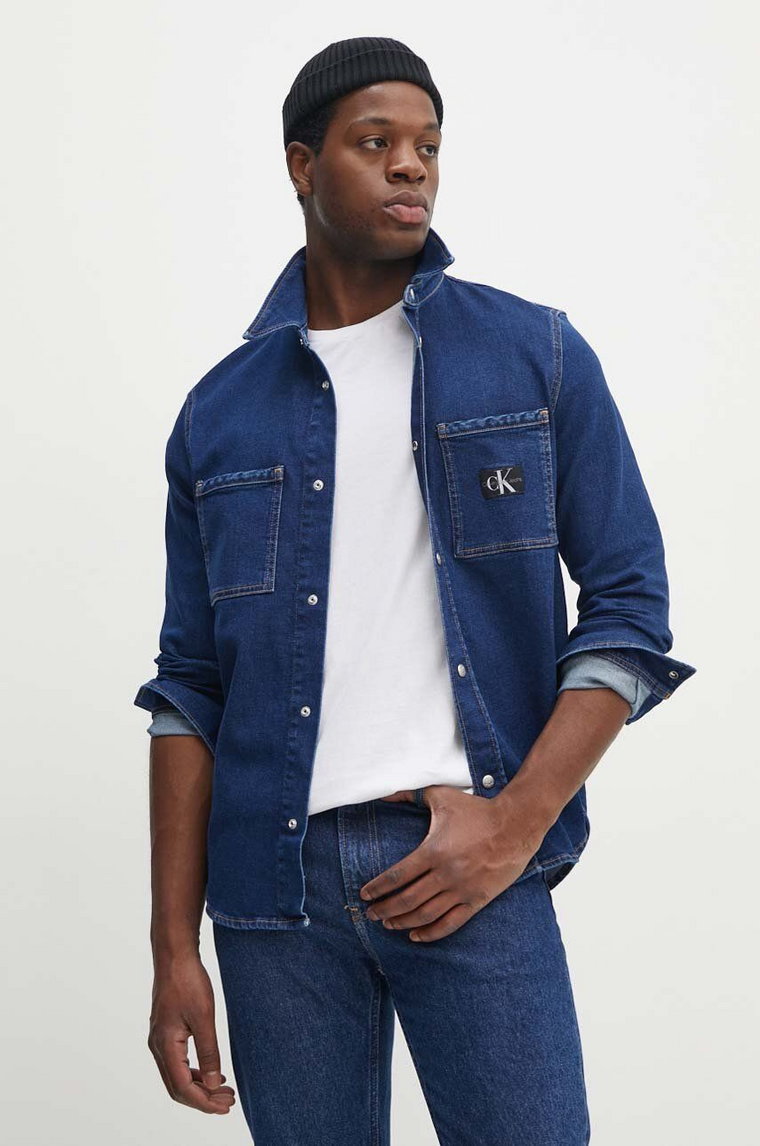 Calvin Klein Jeans kurtka jeansowa męska kolor granatowy przejściowa J30J325893