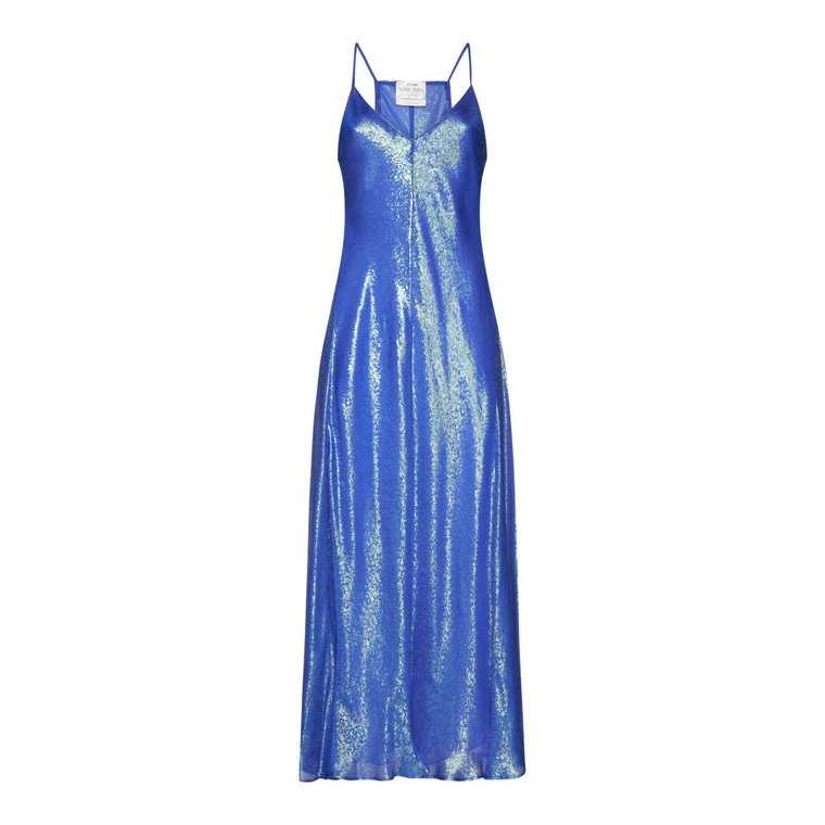 Niebieska Sukienka Slip z Metalicznym Wzorem Forte Forte