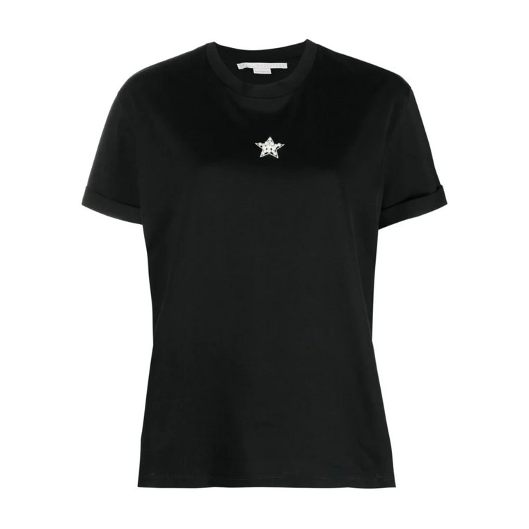 Czarne koszulki i pola z fałszywym haftem pereł Stella McCartney