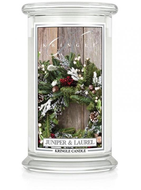 Świeca zapachowa Kringle Candle Juniper & Laurel, duży, klasyczny słoik, 623g z 2 knotami
