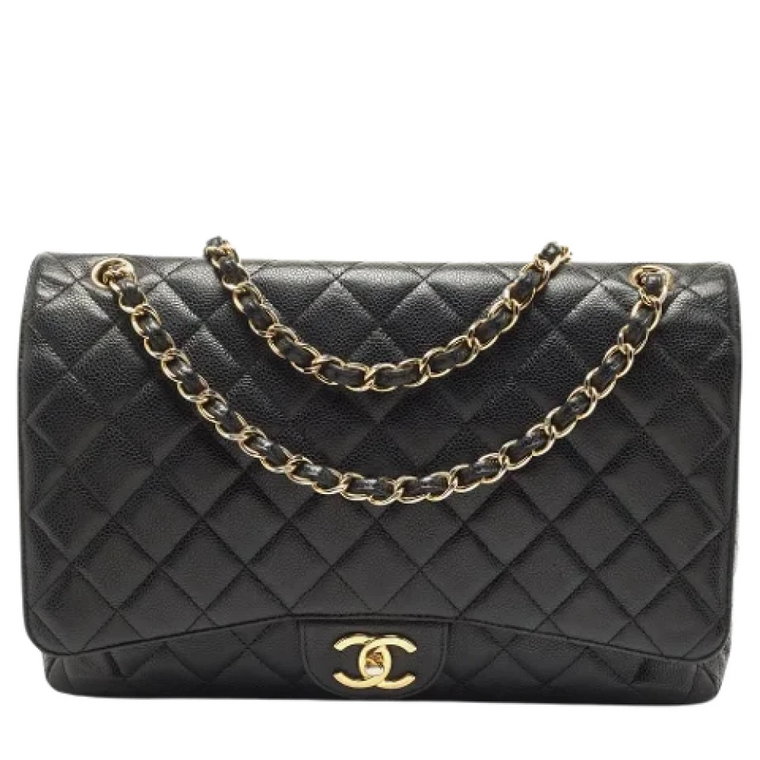 Czarna skórzana torba z klapką Chanel Vintage