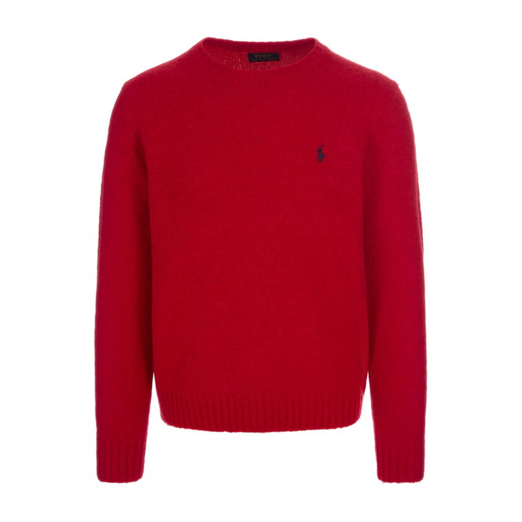 Czerwony Sweter z Okrągłym Dekoltem i Wyszywanym Kucykiem Ralph Lauren