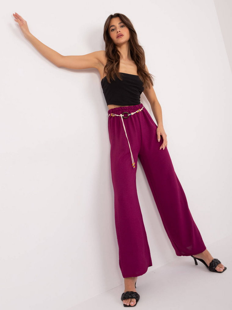 Spodnie z materiału ciemny fioletowy casual materiałowe nogawka prosta pasek