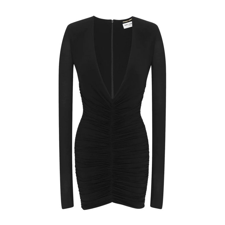 Czarna Krótka Sukienka z Głębokim Dekoltem Saint Laurent