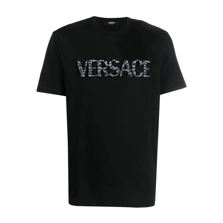 Czarna Koszulka z Logo-Aplikacją Versace