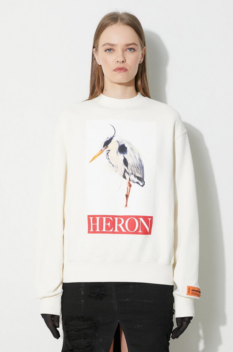 Heron Preston bluza bawełniana Heron Bird Painted Crewneck damska kolor beżowy z nadrukiem HWBA014F23JER0030425