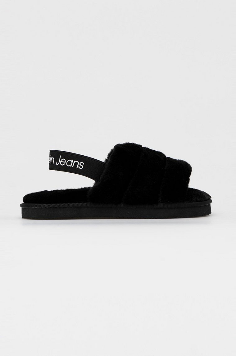 Calvin Klein Jeans kapcie Home Slipper Fakefur Elastic kolor czarny