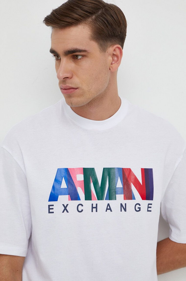 Armani Exchange t-shirt bawełniany męski kolor biały z nadrukiem 3DZTKA ZJH4Z
