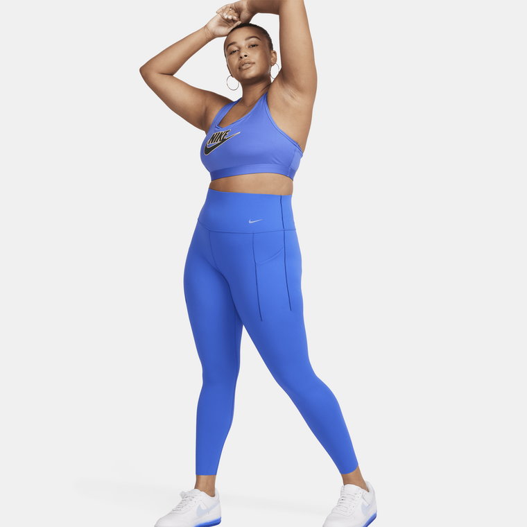 Damskie legginsy 7/8 z wysokim stanem i kieszeniami zapewniające średnie wsparcie Nike Universa - Niebieski