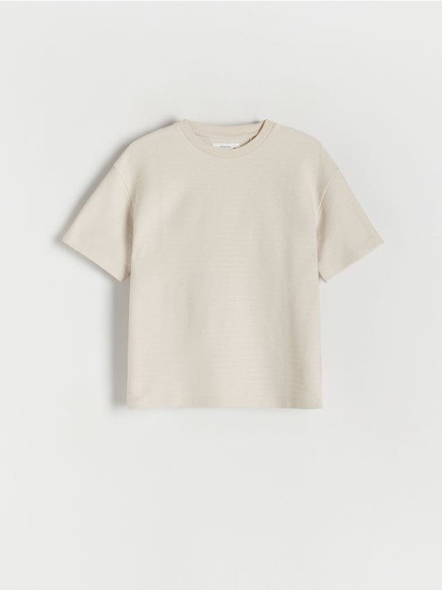 Reserved - Strukturalny t-shirt - kremowy