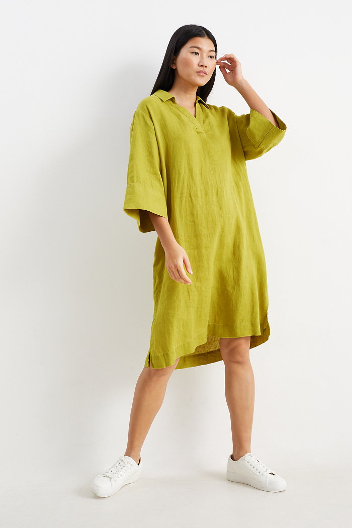 C&A Lniana sukienka bluzkowa, Zielony, Rozmiar: 36