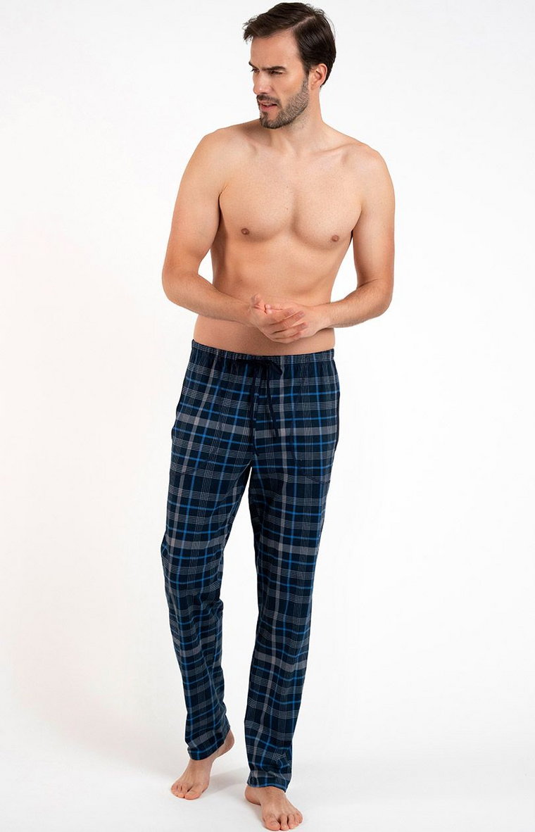 Spodnie męskie długie od piżamy Jakub, Kolor granatowy-wzór, Rozmiar L, Italian Fashion