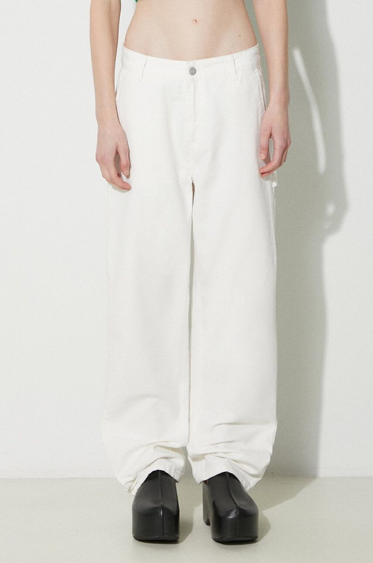 Carhartt WIP spodnie bawełniane Pierce Pant Straight kolor beżowy proste high waist I032966.D602