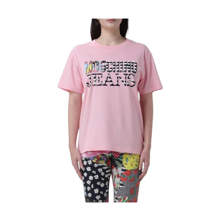 Różowa T-shirt z nadrukiem Moschino