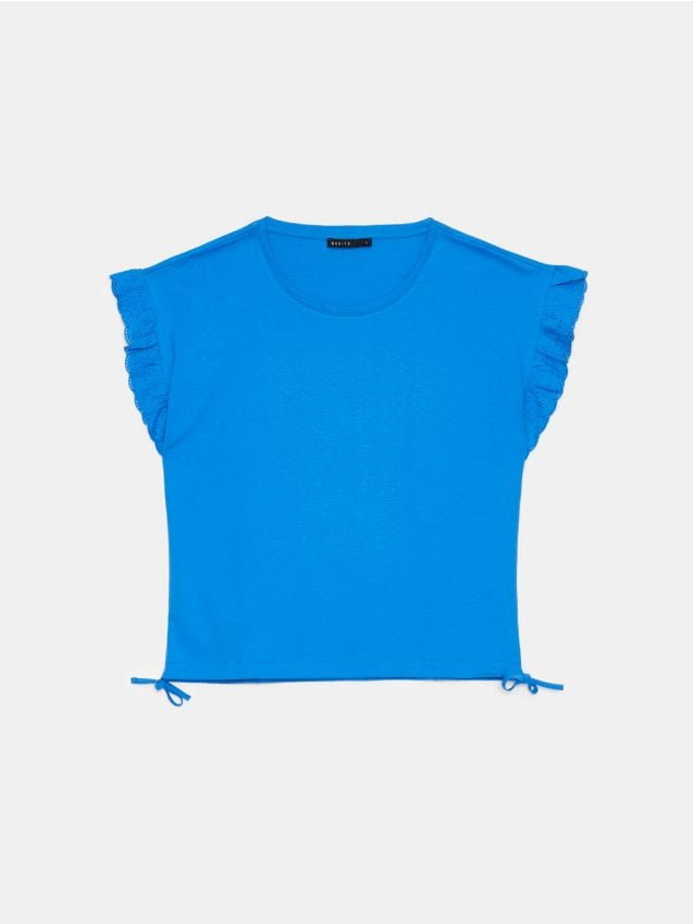 Mohito - Bawełniany niebieski t-shirt - niebieski