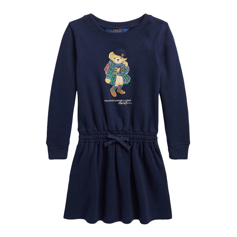 Niebieska Sukienka Polo Bear z Długim Rękawem Ralph Lauren