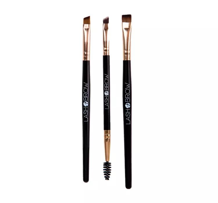 LASH BROW ZESTAW 3 PĘDZLI DO MAKIJAŻU BRWI GOLD