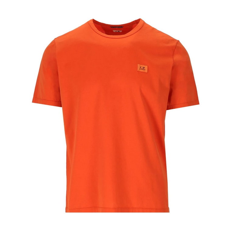 Pomarańczowy bawełniany T-shirt z naszywką z logo C.p. Company