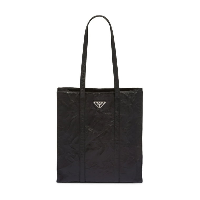 Czarna torba Tote z emaliowanym logo Prada