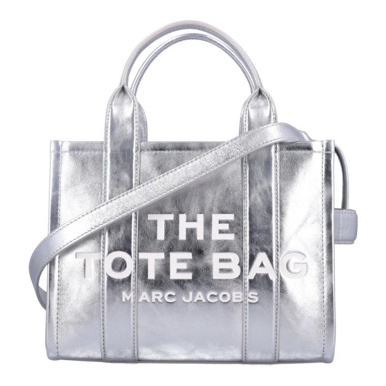 Metaliczna Srebrna Mała Torebka Tote Marc Jacobs