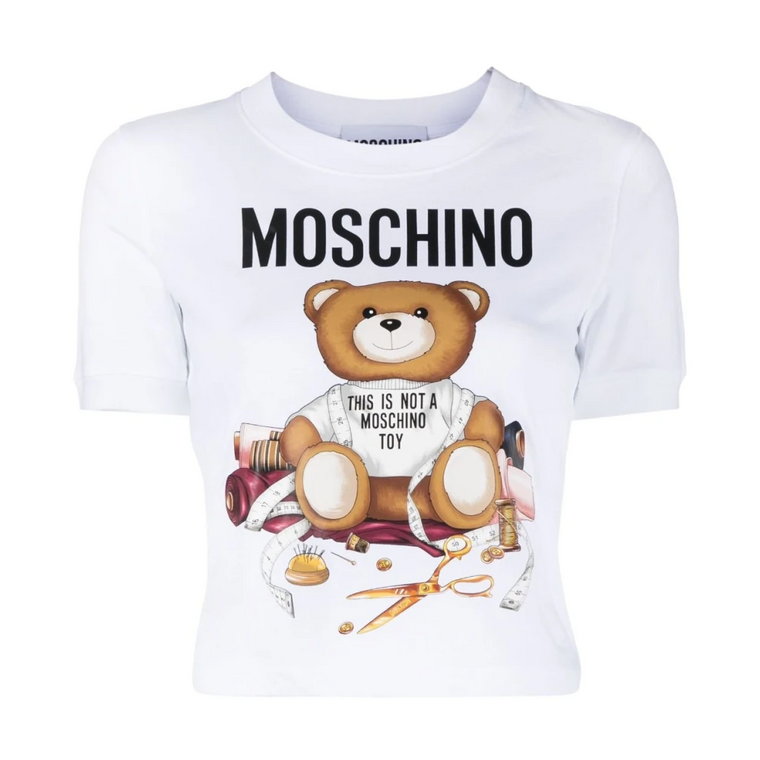 Biała koszulka z nadrukiem Toy Bear z organicznej bawełny Moschino