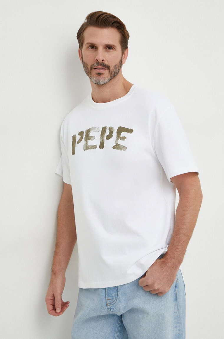 Pepe Jeans t-shirt bawełniany ROLF TEE męski kolor biały z nadrukiem PM509228