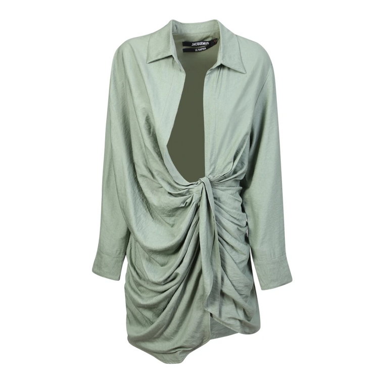 Elegancka Zielona Sukienka z Drapowanym Sylwetką Jacquemus