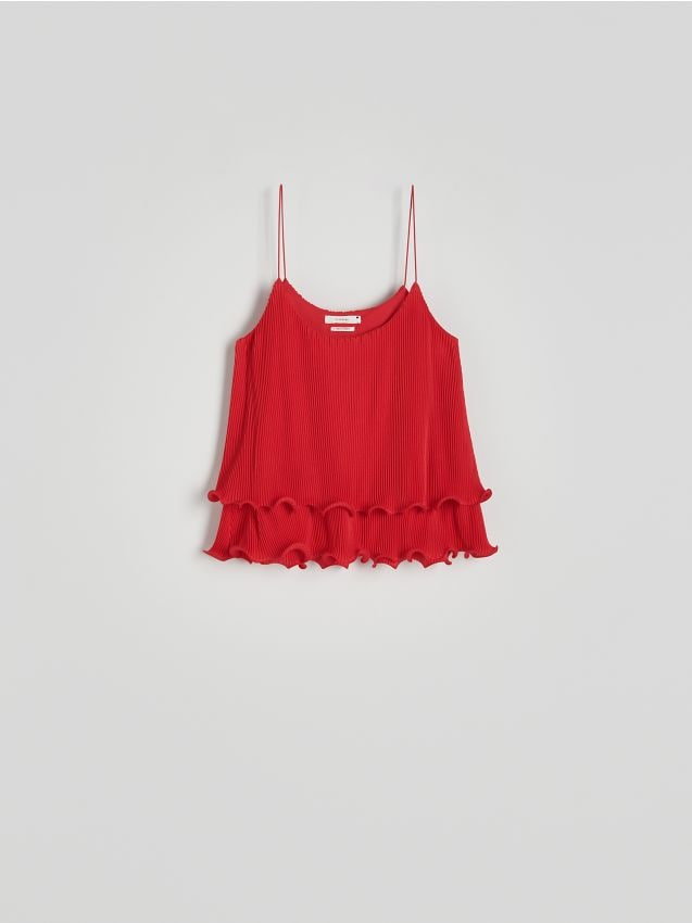 Reserved - Krótka plisowana bluzka - czerwony