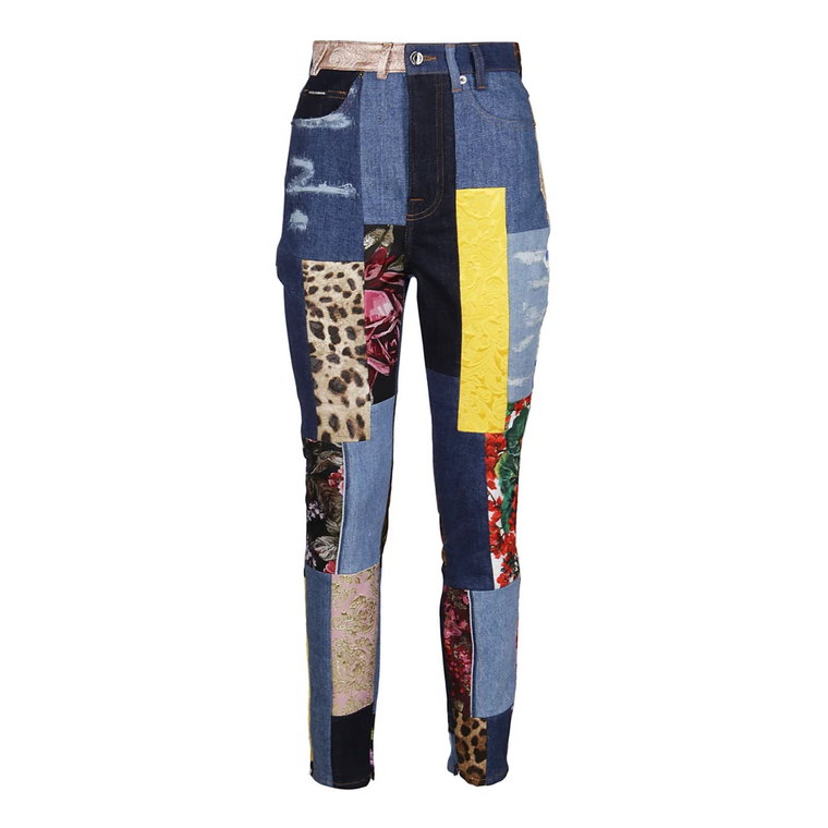 Wielokolorowe Spodnie Skinny w Stylu Patchwork Dolce & Gabbana