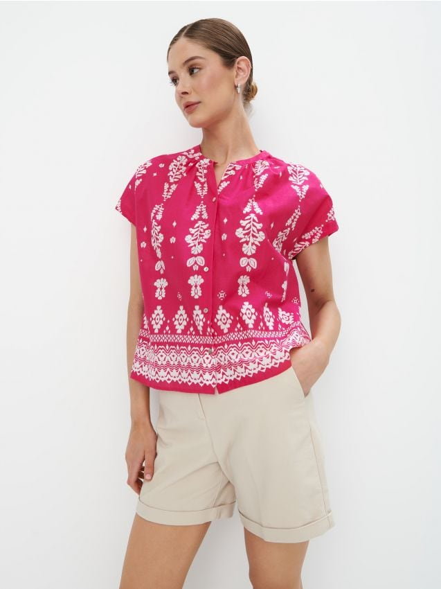 Mohito - Bawełniana bluzka we wzory - fuksjowy