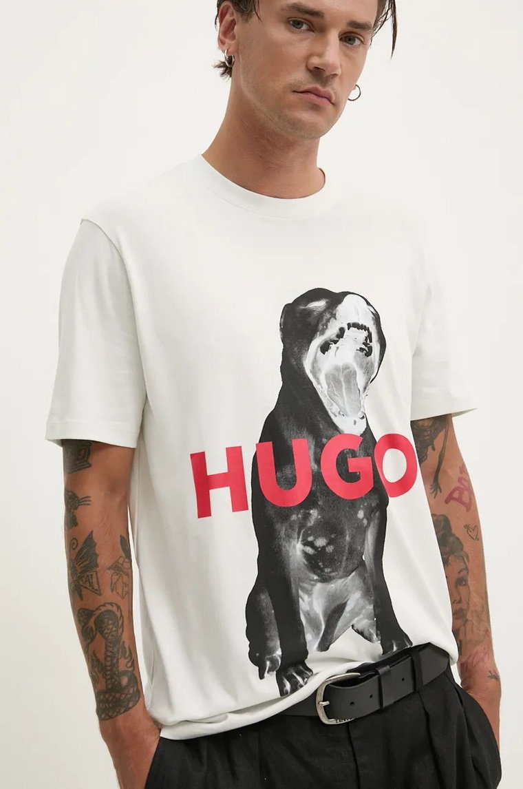 HUGO t-shirt bawełniany męski kolor biały z nadrukiem 50523979