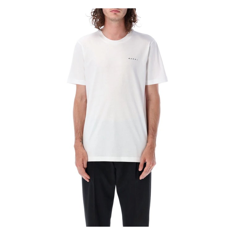 Biała koszulka z mini logo - Moda męska Marni